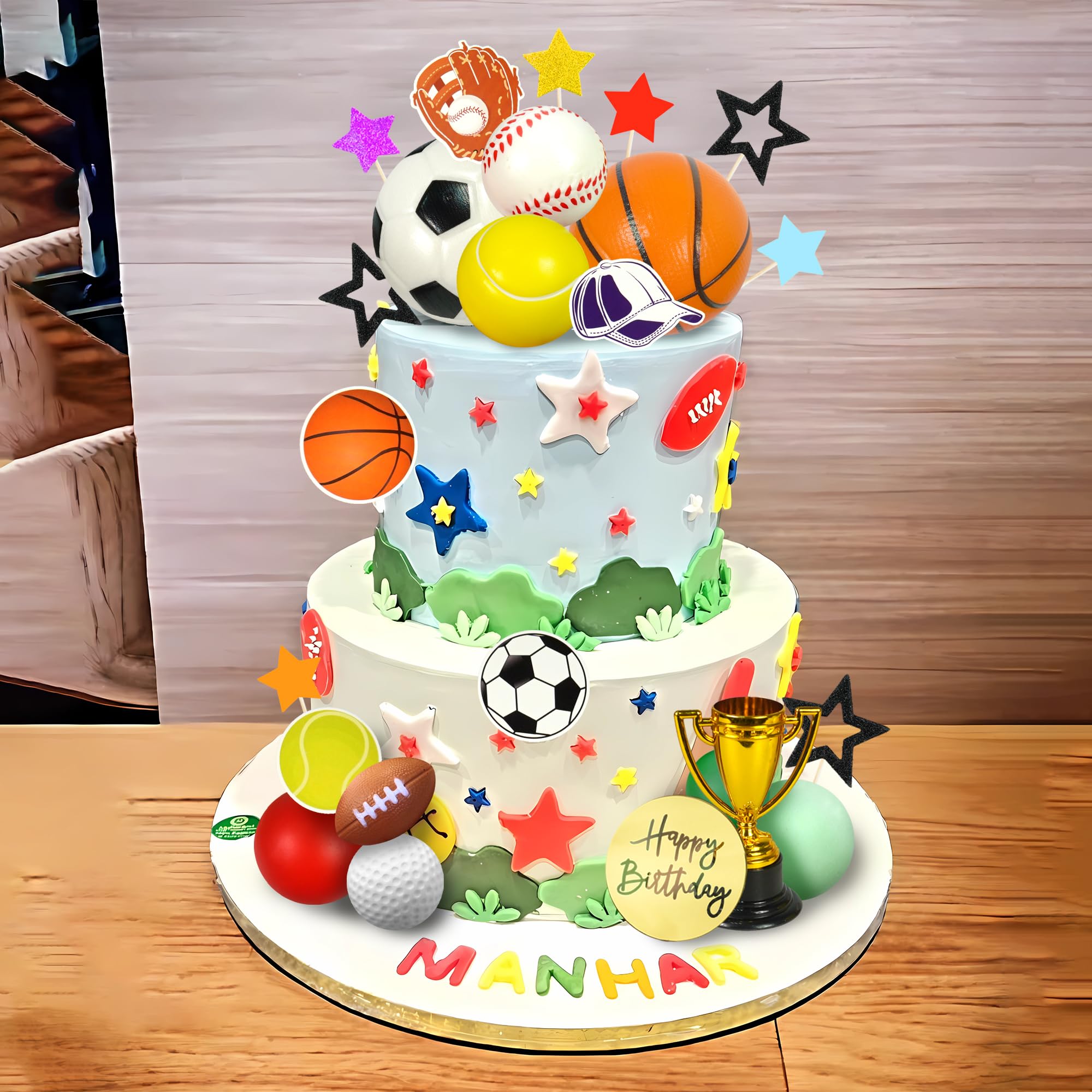 DRWATE Sports Cake Toppers Set - 37-Piece Multicolor Sports Theme Party Decorations