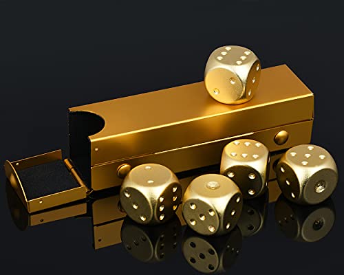 DS. Distinctive Style 5-Piece 16mm Aluminum Alloy Metal Dice Set with Portable Case – Gold