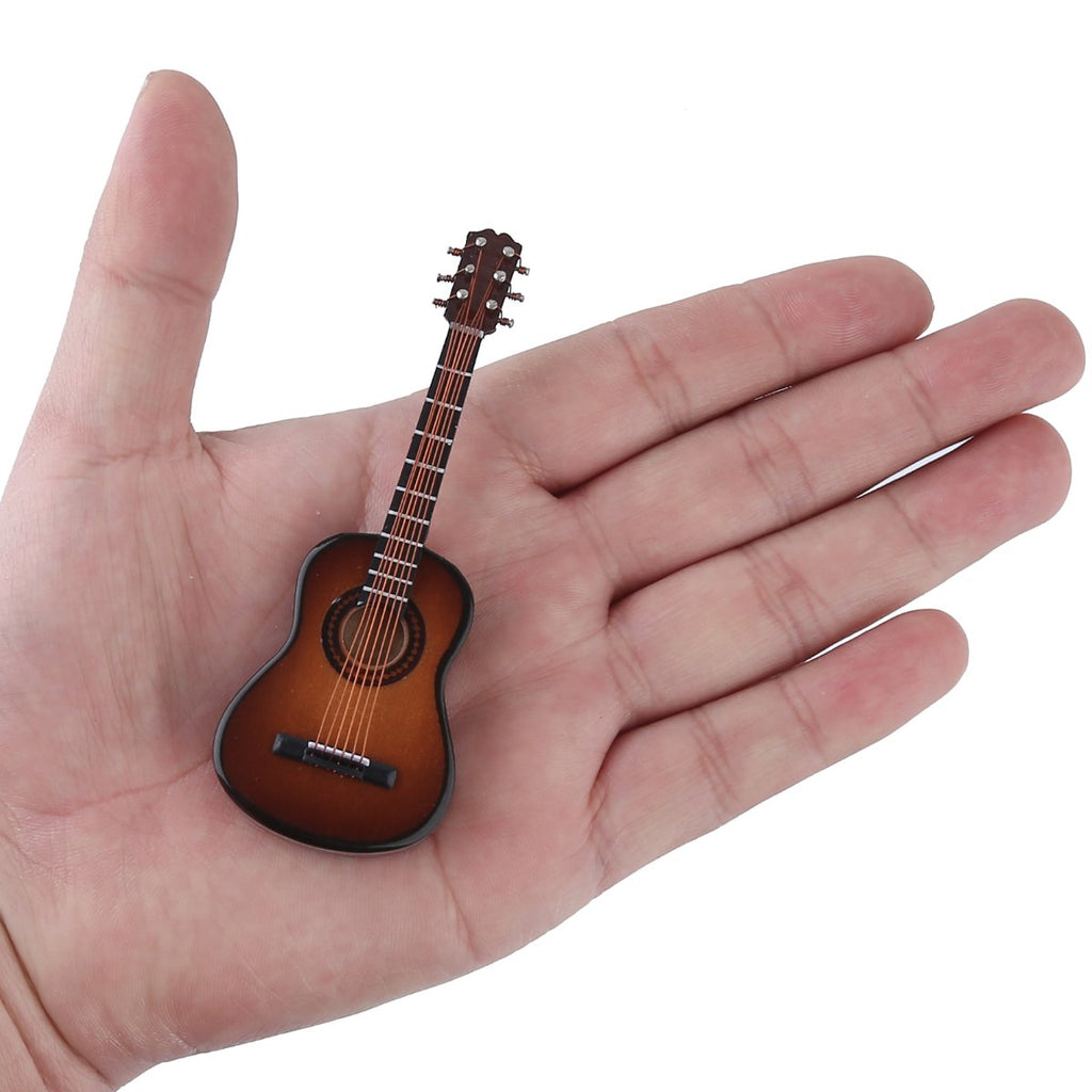 Dselvgvu Wooden Miniature Guitar Replica - Brown 6-String Collectible with Stand and Case