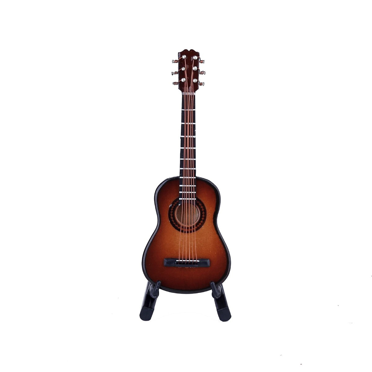 Dselvgvu Wooden Miniature Guitar Replica - Brown 6-String Collectible with Stand and Case