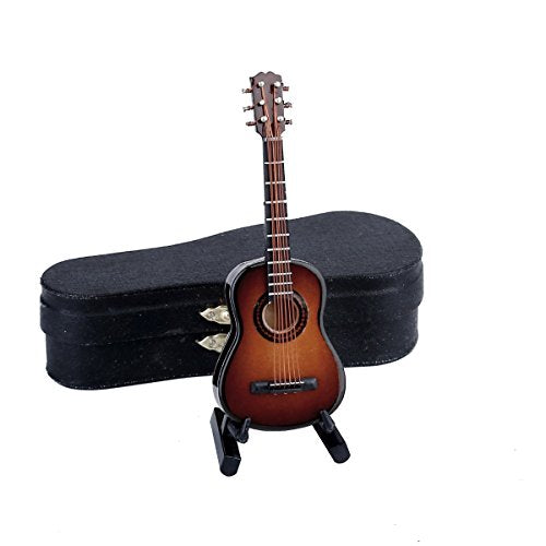 Dselvgvu Wooden Miniature Guitar Replica - Brown 6-String Collectible with Stand and Case