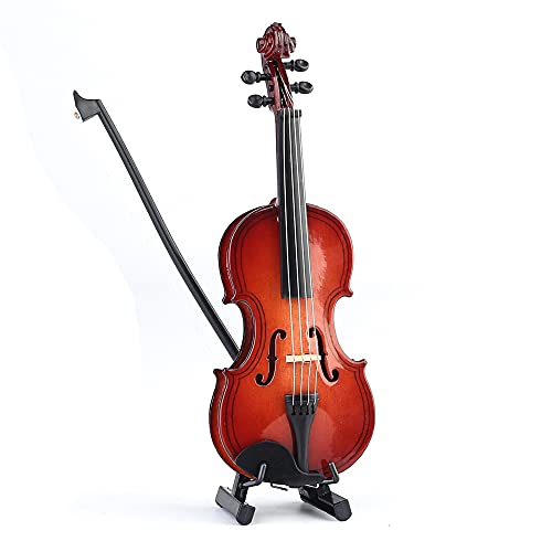 Dselvgvu Wooden Miniature Violin Replica with Stand, Bow, and Case – Non-Playable Collectible (5.63 Inches)