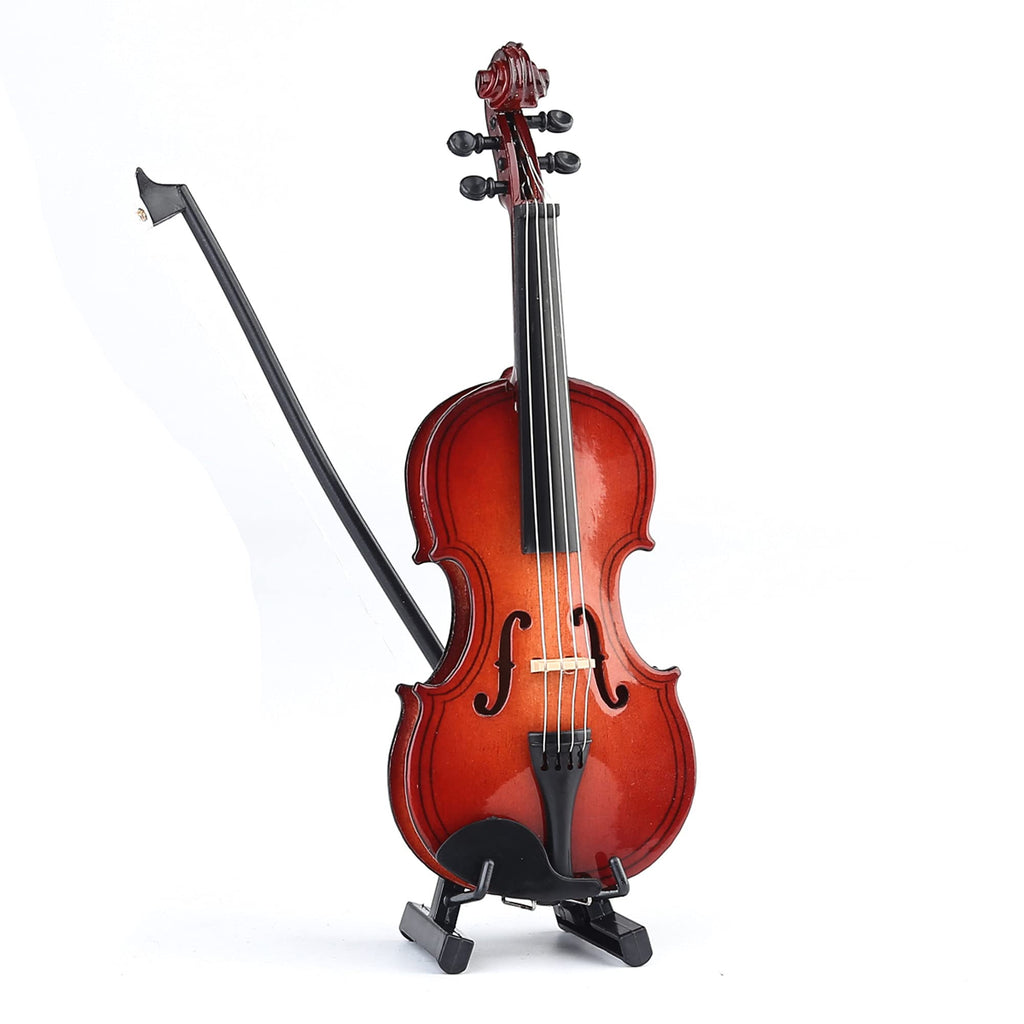Dselvgvu Wooden Miniature Violin Replica with Stand, Bow, and Case – Non-Playable Collectible (5.63 Inches)