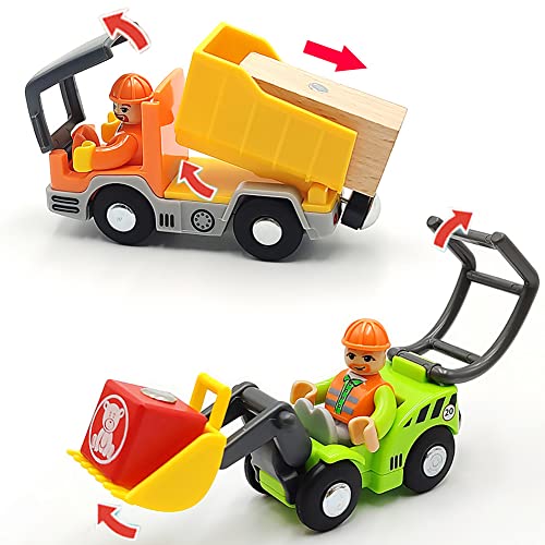 DSHMIXIA Construction Train Cars Set – Magnetic Digger & Dump Truck for Wooden Tracks