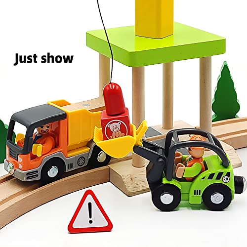DSHMIXIA Construction Train Cars Set – Magnetic Digger & Dump Truck for Wooden Tracks