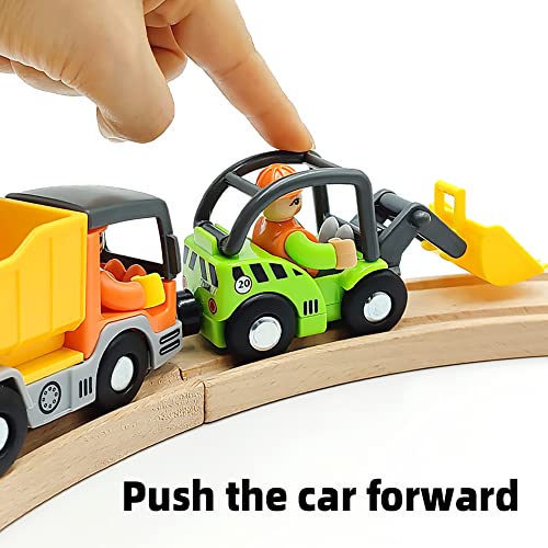 DSHMIXIA Construction Train Cars Set – Magnetic Digger & Dump Truck for Wooden Tracks
