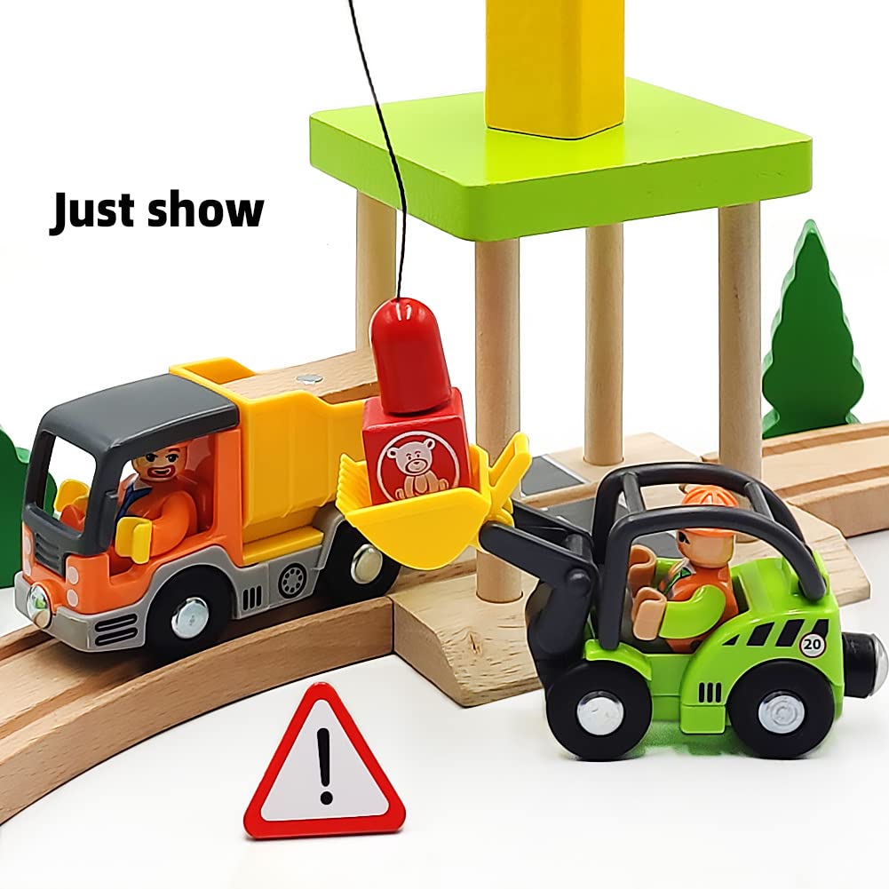 DSHMIXIA Construction Train Cars Set – Magnetic Digger & Dump Truck for Wooden Tracks