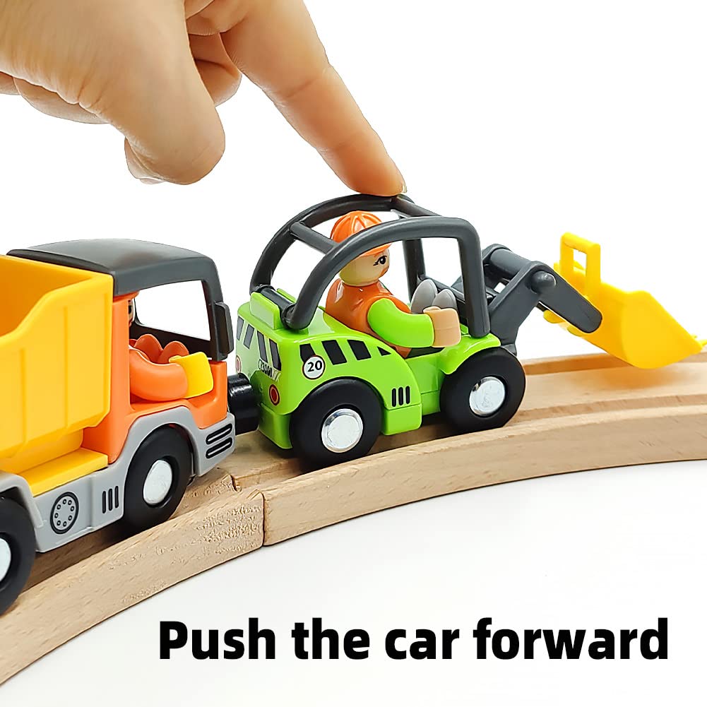 DSHMIXIA Construction Train Cars Set – Magnetic Digger & Dump Truck for Wooden Tracks