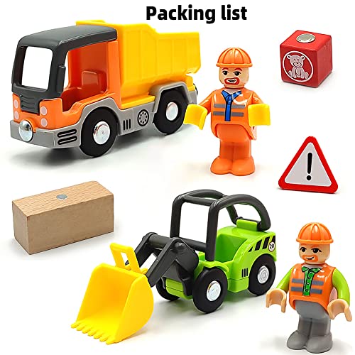 DSHMIXIA Construction Train Cars Set – Magnetic Digger & Dump Truck for Wooden Tracks