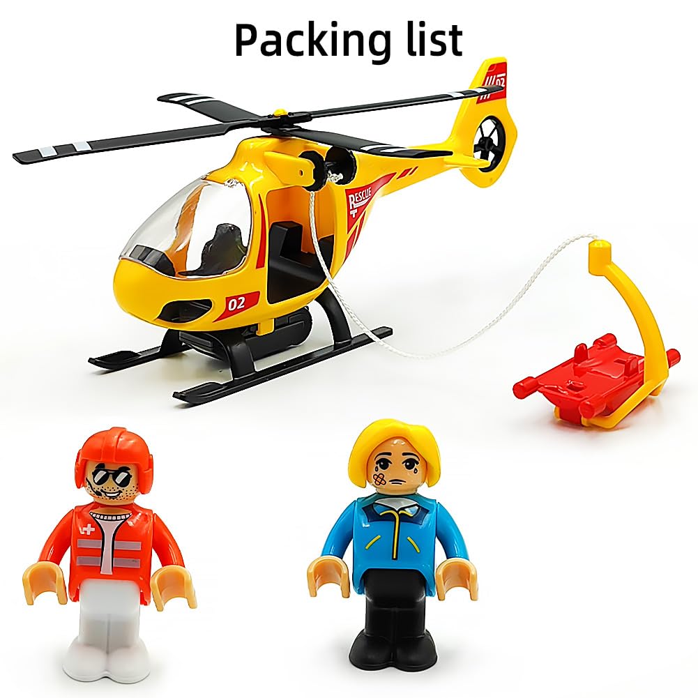 DSHMIXIA Rescue Helicopter Train Accessory with Light & Sound for Kids Ages 3-7