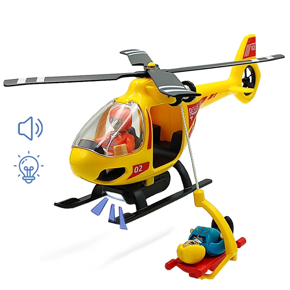 DSHMIXIA Rescue Helicopter Train Accessory with Light & Sound for Kids Ages 3-7