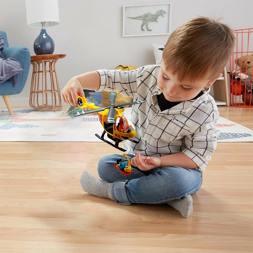 DSHMIXIA Rescue Helicopter Train Accessory with Light & Sound for Kids Ages 3-7