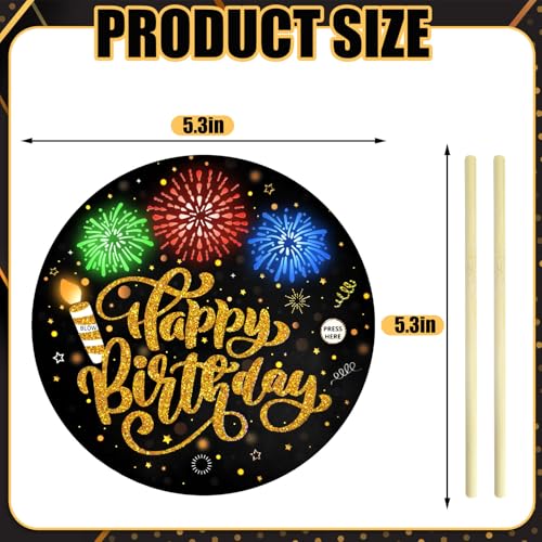 DTESL Black Gold Birthday Cake Topper with Light, Music & Blowable Fireworks – Plays 'Happy Birthday' Song