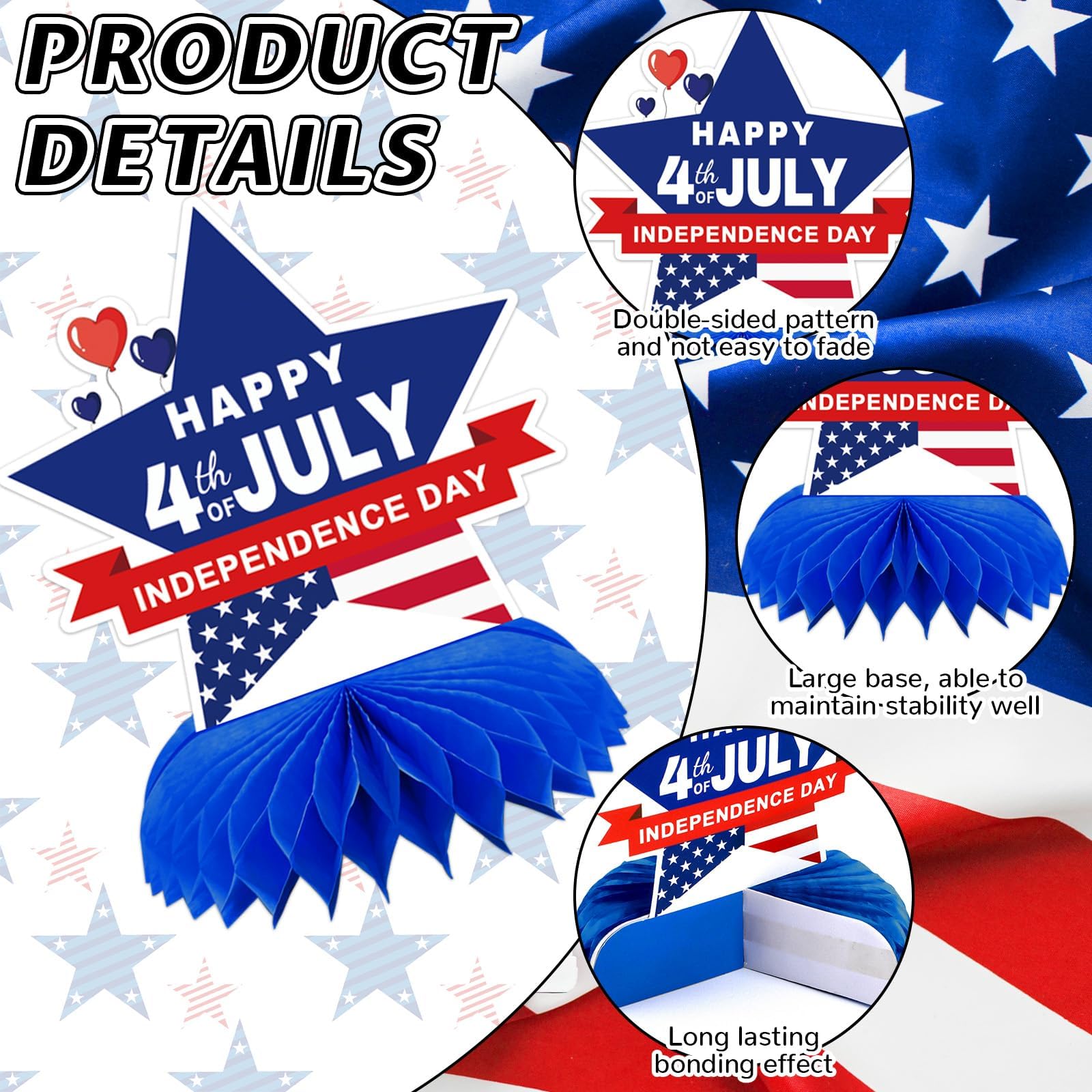 DTOFOOT 10-Piece Patriotic Honeycomb Centerpieces for 4th of July Table Decorations - Red, White & Blue 3D Designs with Gnome, Flags, Stars & Balloons