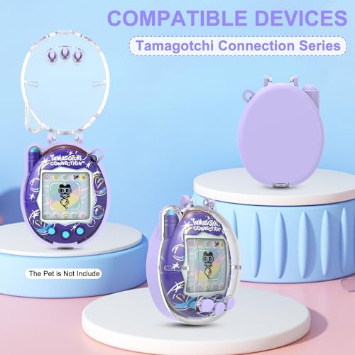 Dual-Color Hard Case with Lanyard for Tamagotchi Connection V3 – Clear Protective Cover with Built-In Screen Guard