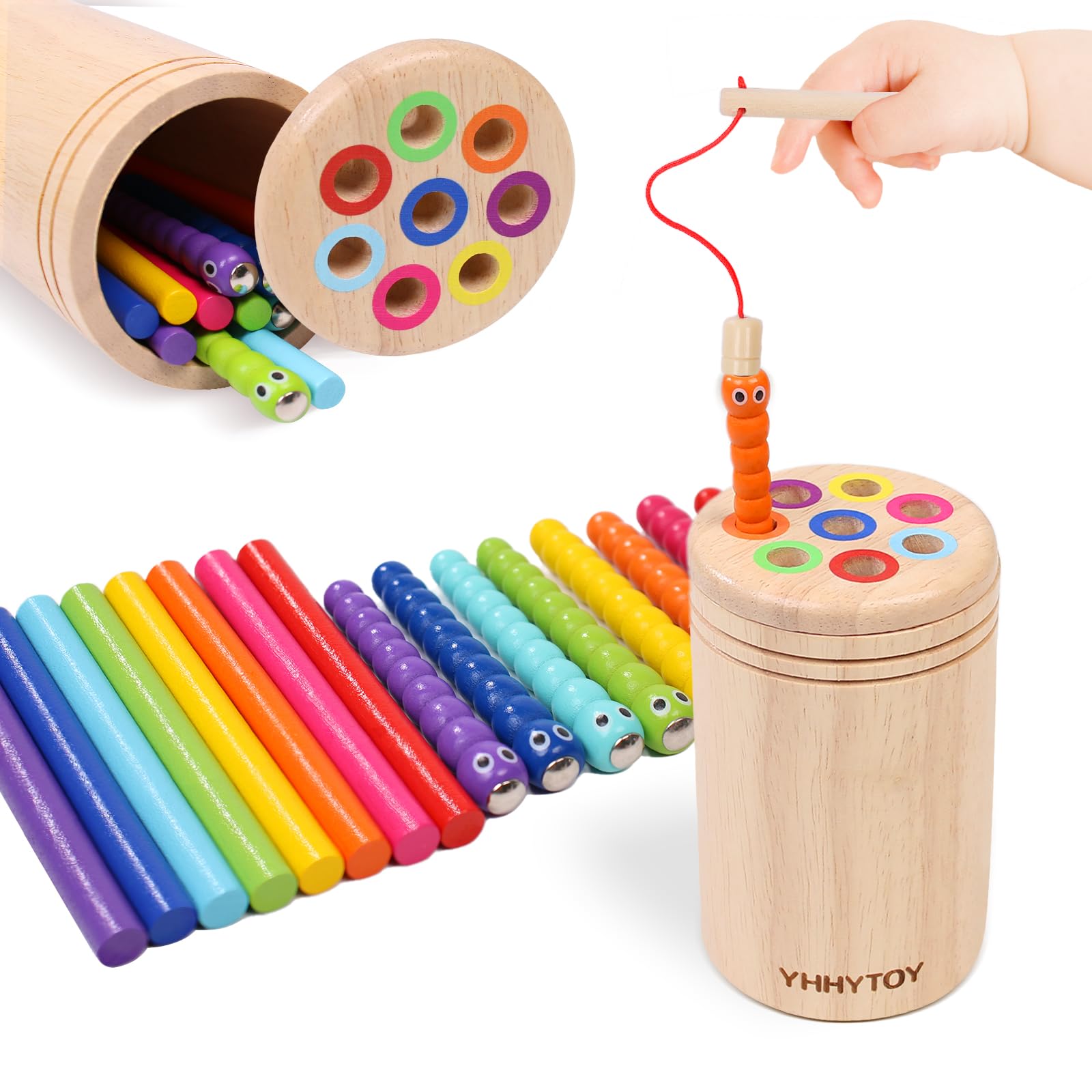 Dual Gameplay Montessori Toy for 2-4 Year Olds: Magnetic Color Sorting & Fishing, Beechwood Fine Motor Skills Game