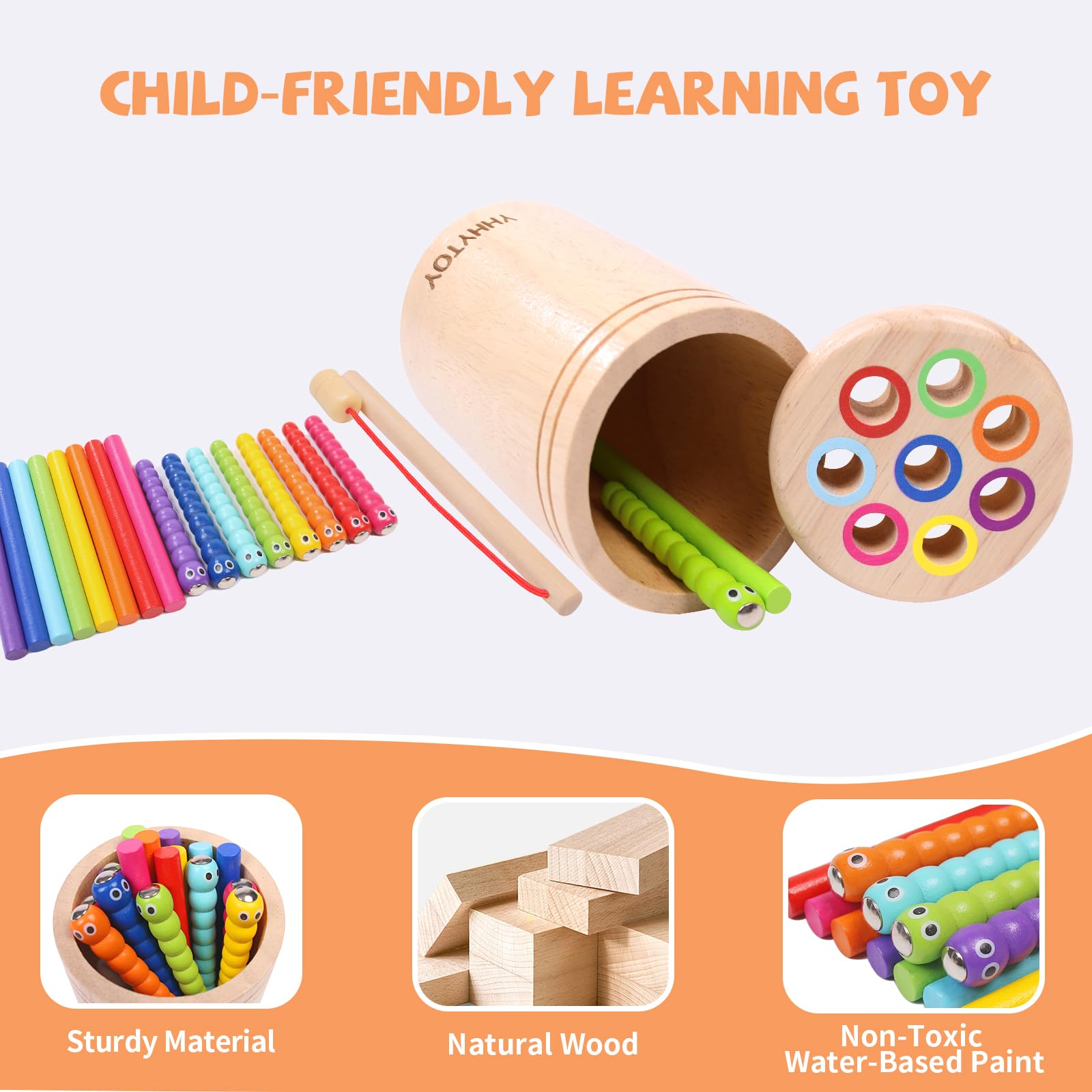 Dual Gameplay Montessori Toy for 2-4 Year Olds: Magnetic Color Sorting & Fishing, Beechwood Fine Motor Skills Game