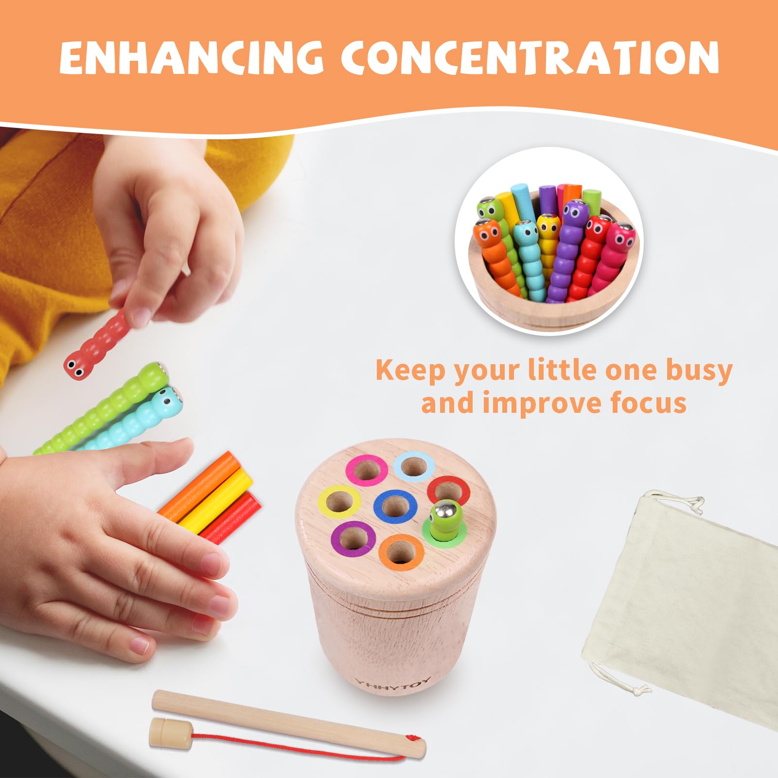 Dual Gameplay Montessori Toy for 2-4 Year Olds: Magnetic Color Sorting & Fishing, Beechwood Fine Motor Skills Game