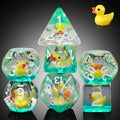 Duck DND Dice Set - 7 Pcs Polyhedral Resin Dice with Gold Numbers and Velvet Bag