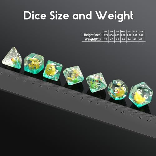 Duck DND Dice Set - 7 Pcs Polyhedral Resin Dice with Gold Numbers and Velvet Bag
