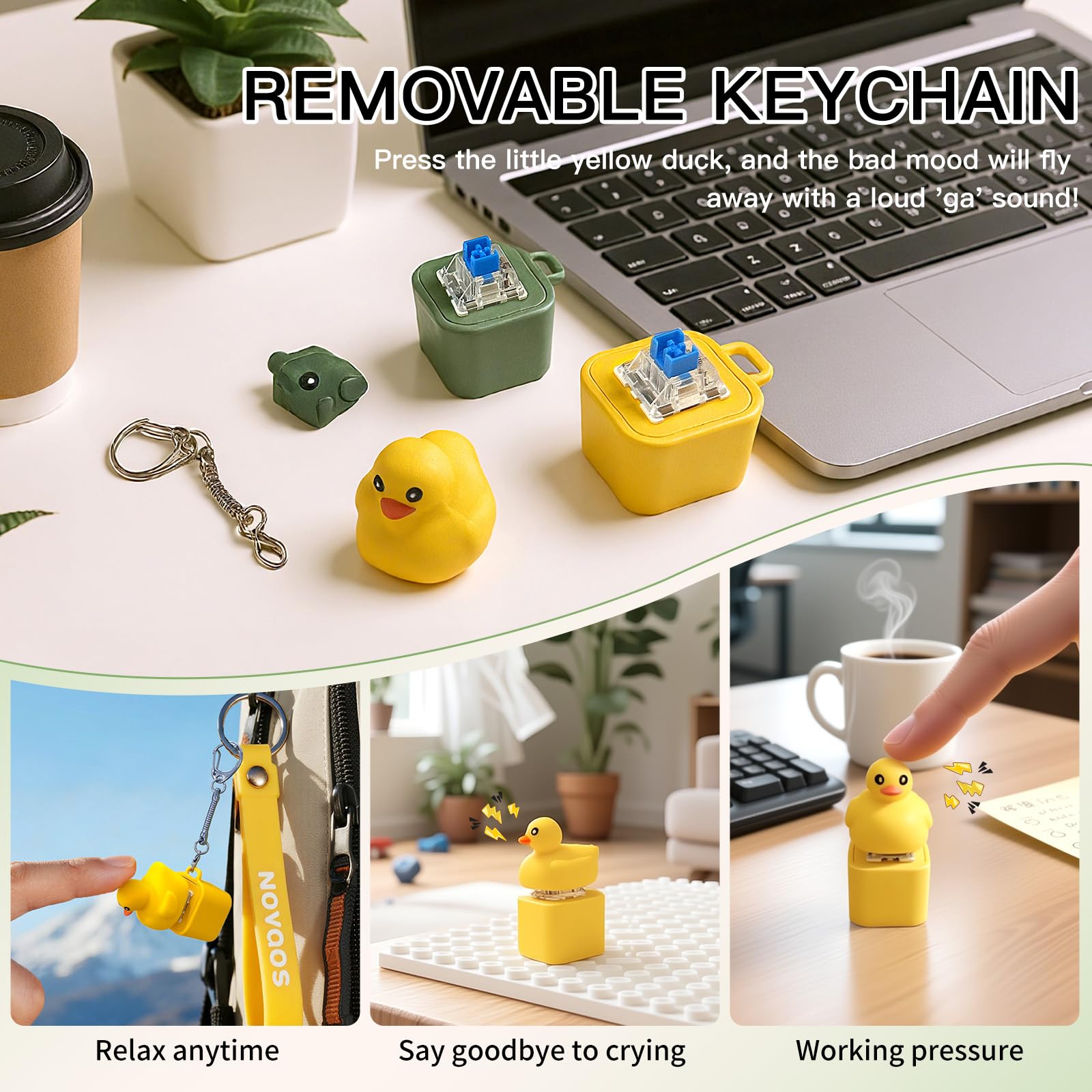 Duck Quacking Fidget Toy – Rechargeable Keychain with Lights and Sound for Stress Relief