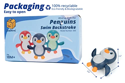 DUCKBOXX XX Wind-Up Bath Toy Penguins – Backstroke Swimming, 3 Pack for Ages 18M+