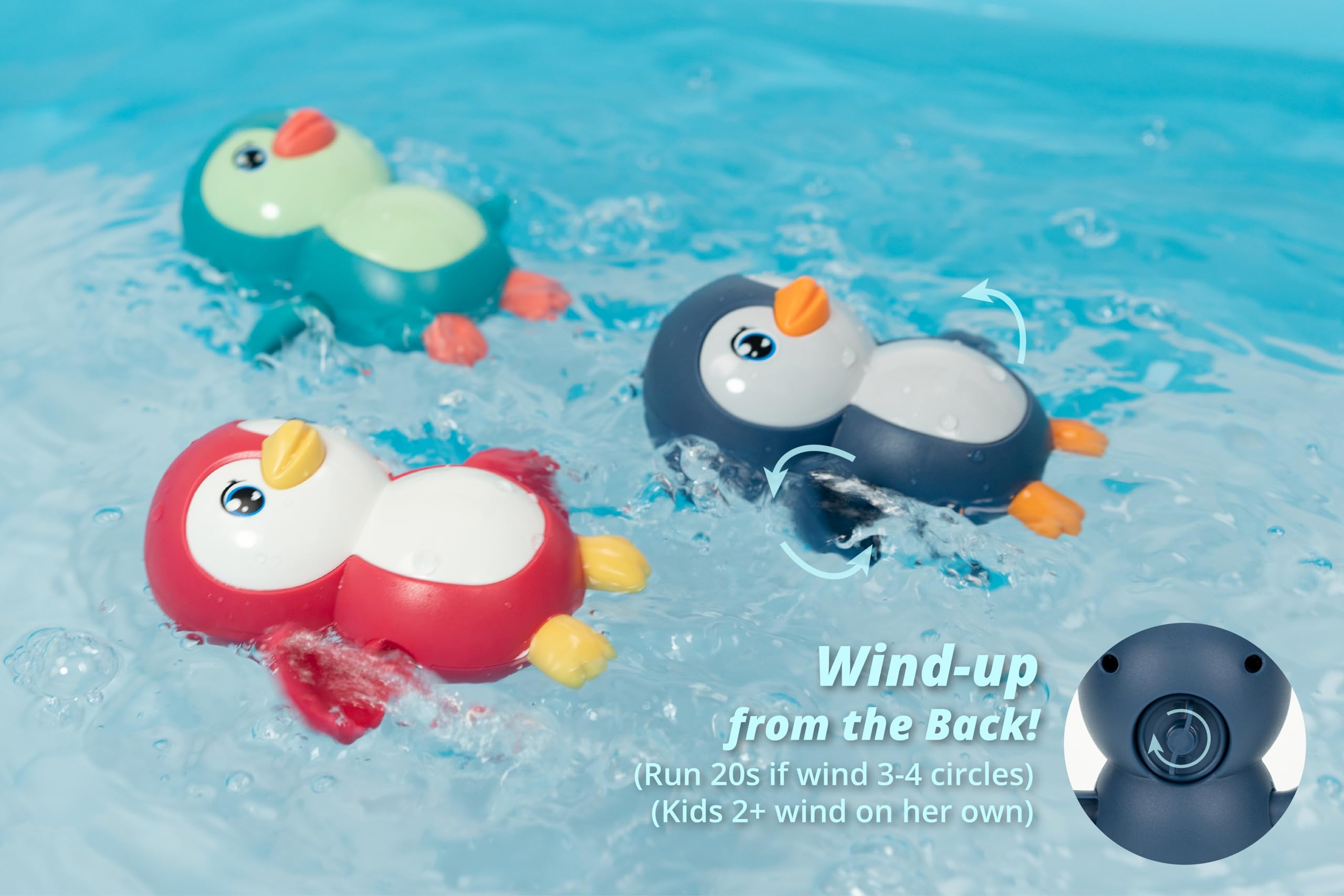 DUCKBOXX XX Wind-Up Bath Toy Penguins – Backstroke Swimming, 3 Pack for Ages 18M+