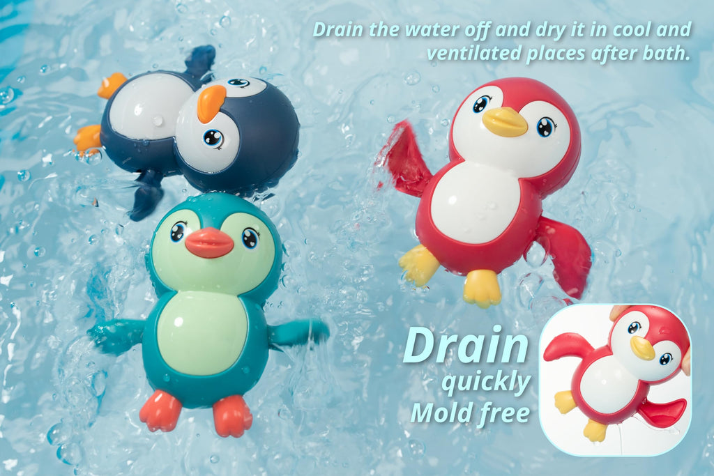DUCKBOXX XX Wind-Up Bath Toy Penguins – Backstroke Swimming, 3 Pack for Ages 18M+
