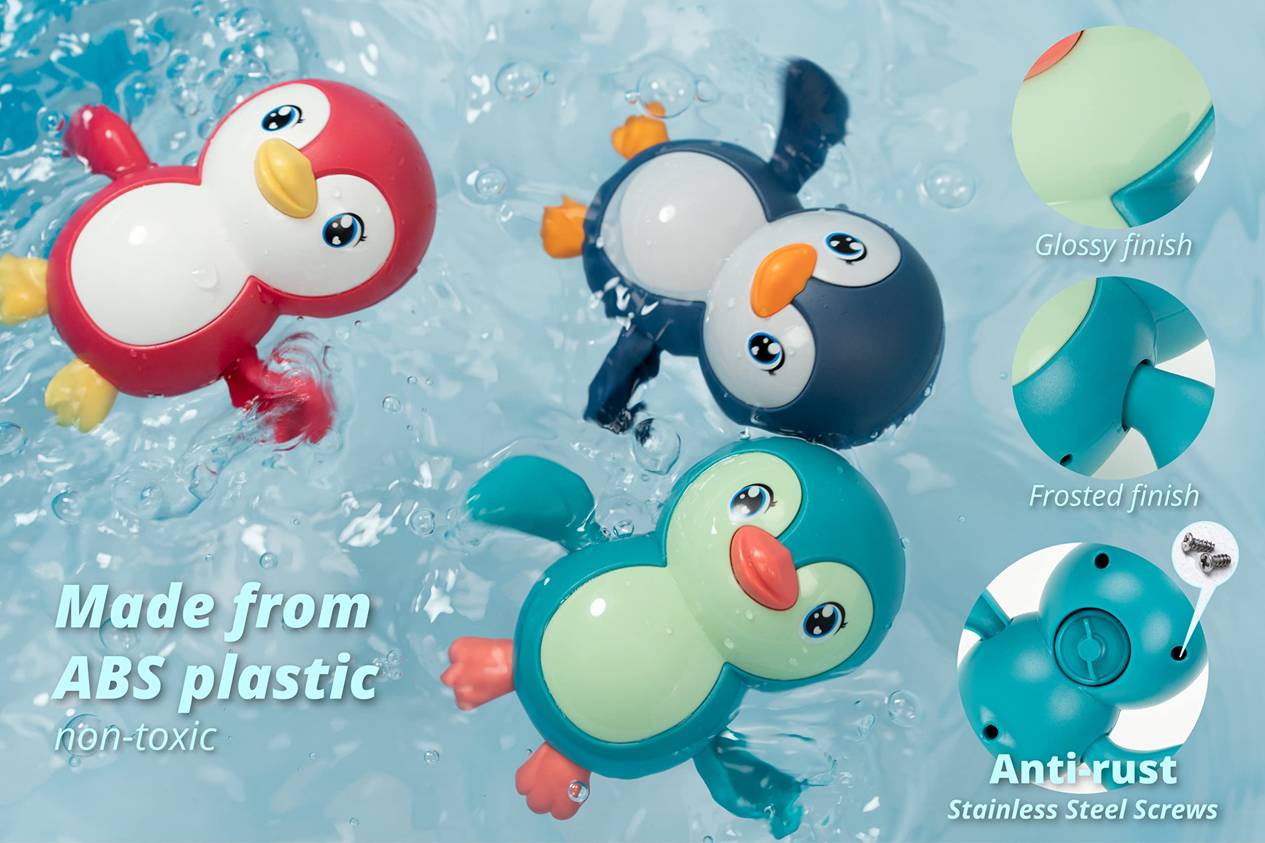 DUCKBOXX XX Wind-Up Bath Toy Penguins – Backstroke Swimming, 3 Pack for Ages 18M+