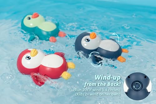 DUCKBOXX XX Wind-Up Bath Toy Penguins – Backstroke Swimming, 3 Pack for Ages 18M+