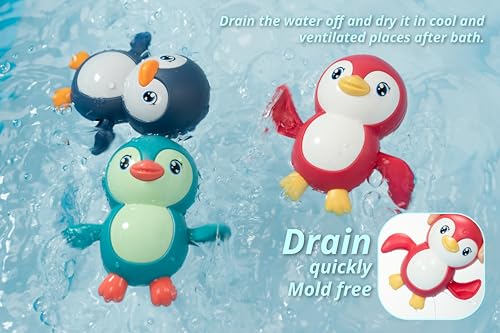 DUCKBOXX XX Wind-Up Bath Toy Penguins – Backstroke Swimming, 3 Pack for Ages 18M+