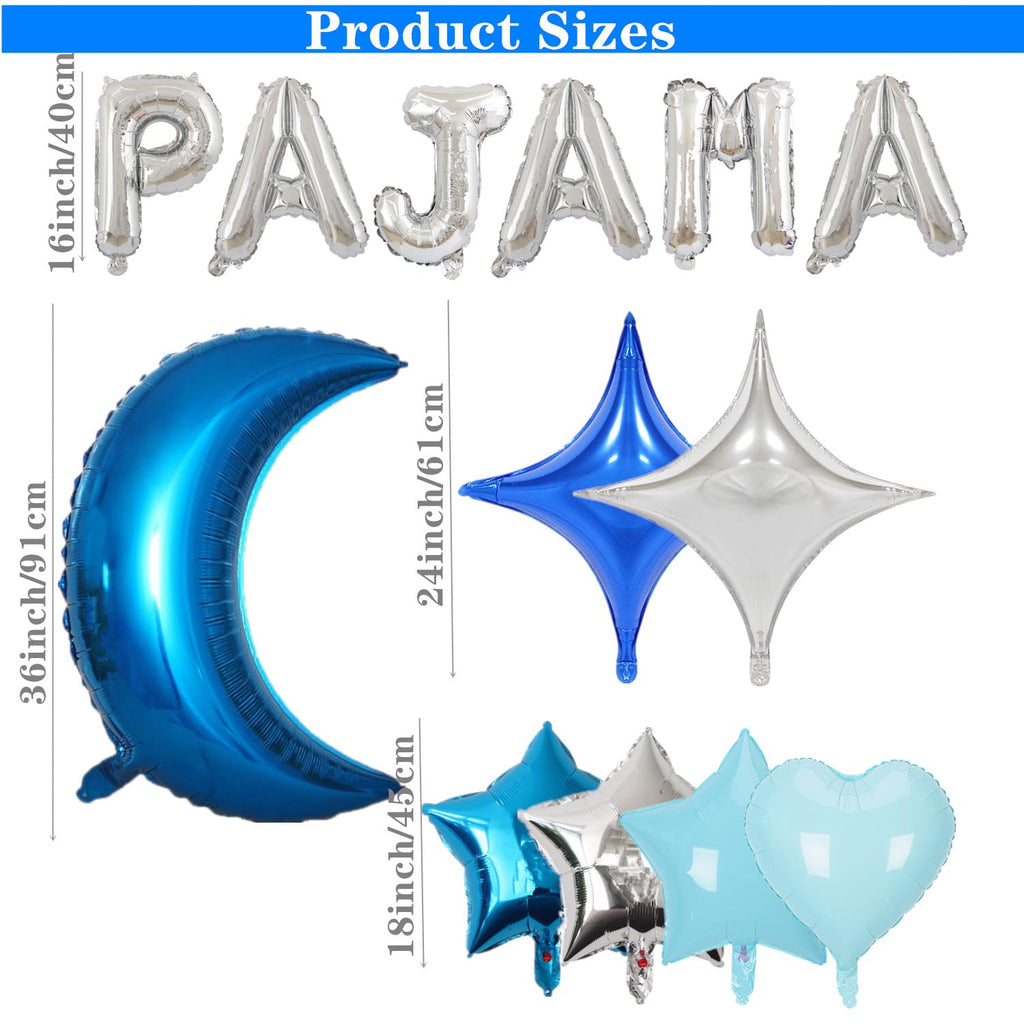 DUFACAI 44-Piece Pajama Party Balloon Set - Blue Moon, Stars & Hearts for Sleepover Decor