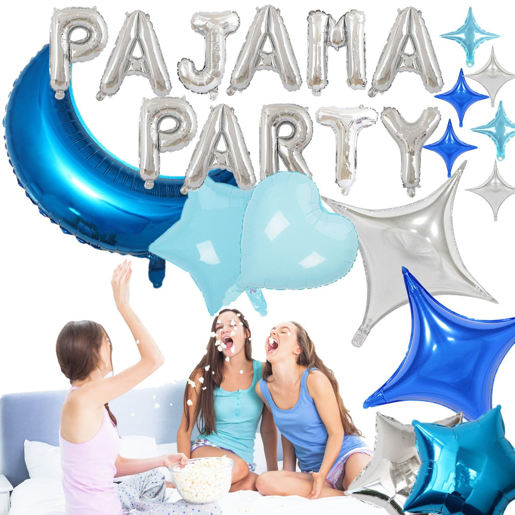 DUFACAI 44-Piece Pajama Party Balloon Set - Blue Moon, Stars & Hearts for Sleepover Decor