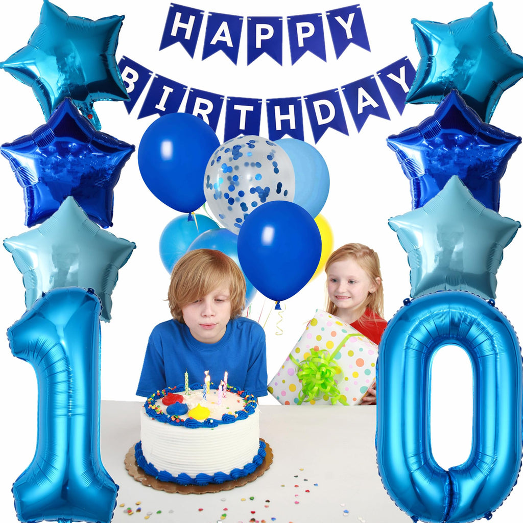 DUFACAI Blue 10th Birthday Party Decorations Kit - Banner, Balloons & Fringe Curtain