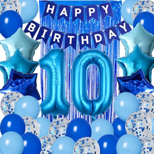 DUFACAI Blue 10th Birthday Party Decorations Kit - Banner, Balloons & Fringe Curtain