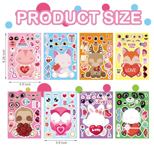 DUJAA 32-Pack Valentine Make a Face Stickers – Cute Animal Designs for Kids Crafts
