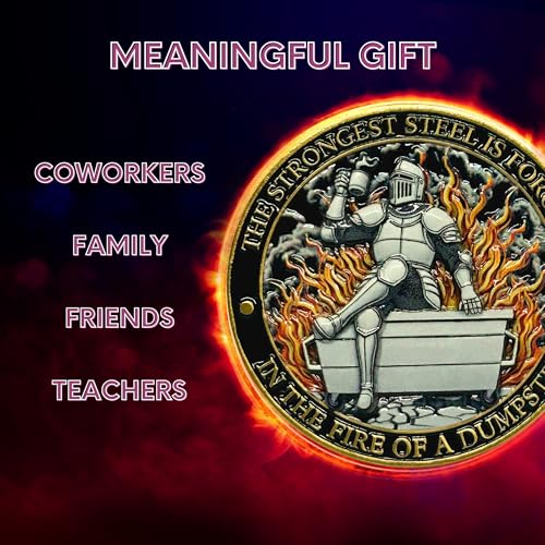 Dumpster Fire Challenge Coin – Phoenix & Knight 3D UV Print Zinc Alloy 1.7 Inch Funny Motivational Gift