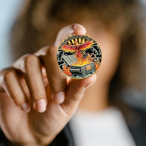 Dumpster Fire Challenge Coin – Phoenix & Knight 3D UV Print Zinc Alloy 1.7 Inch Funny Motivational Gift