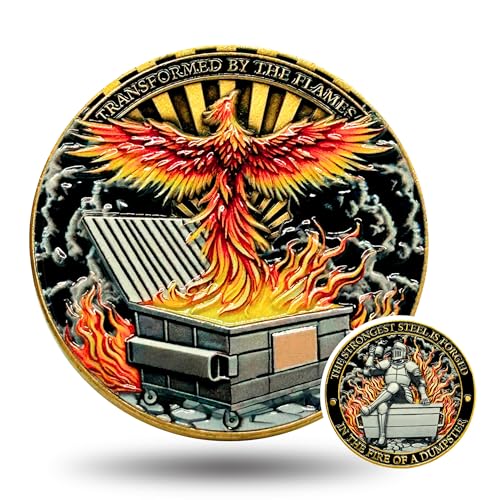 Dumpster Fire Challenge Coin – Phoenix & Knight 3D UV Print Zinc Alloy 1.7 Inch Funny Motivational Gift