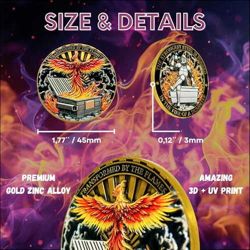 Dumpster Fire Challenge Coin – Phoenix & Knight 3D UV Print Zinc Alloy 1.7 Inch Funny Motivational Gift