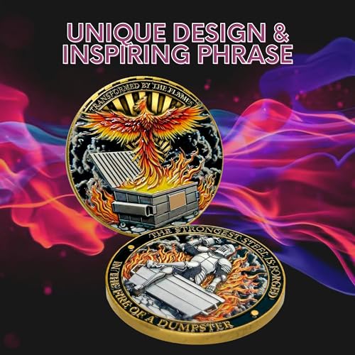 Dumpster Fire Challenge Coin – Phoenix & Knight 3D UV Print Zinc Alloy 1.7 Inch Funny Motivational Gift