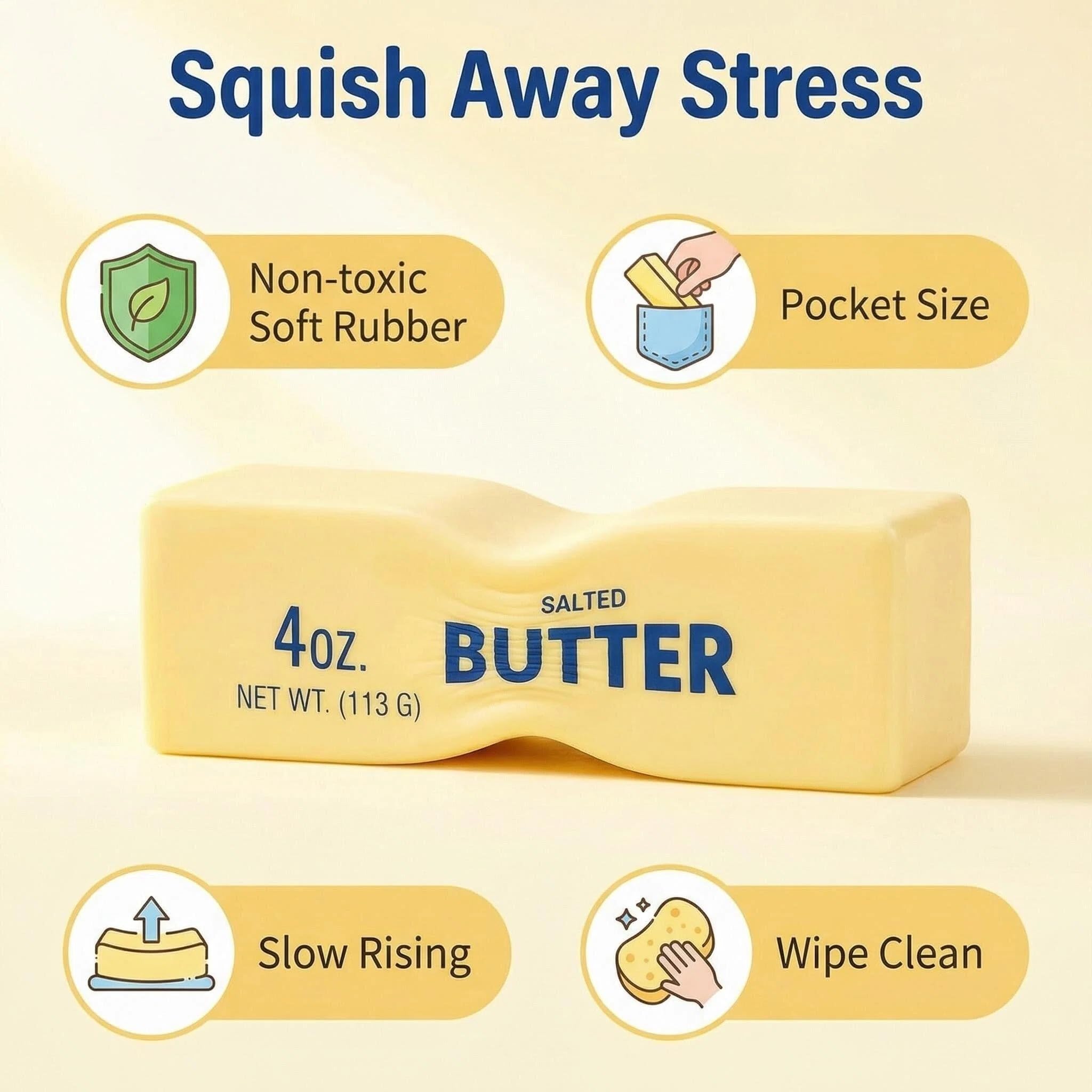 Dumwick Slow Rising Squishy Butter Stick (2 Pack) - Realistic Butter Shaped Squeeze Toy for Stress Relief
