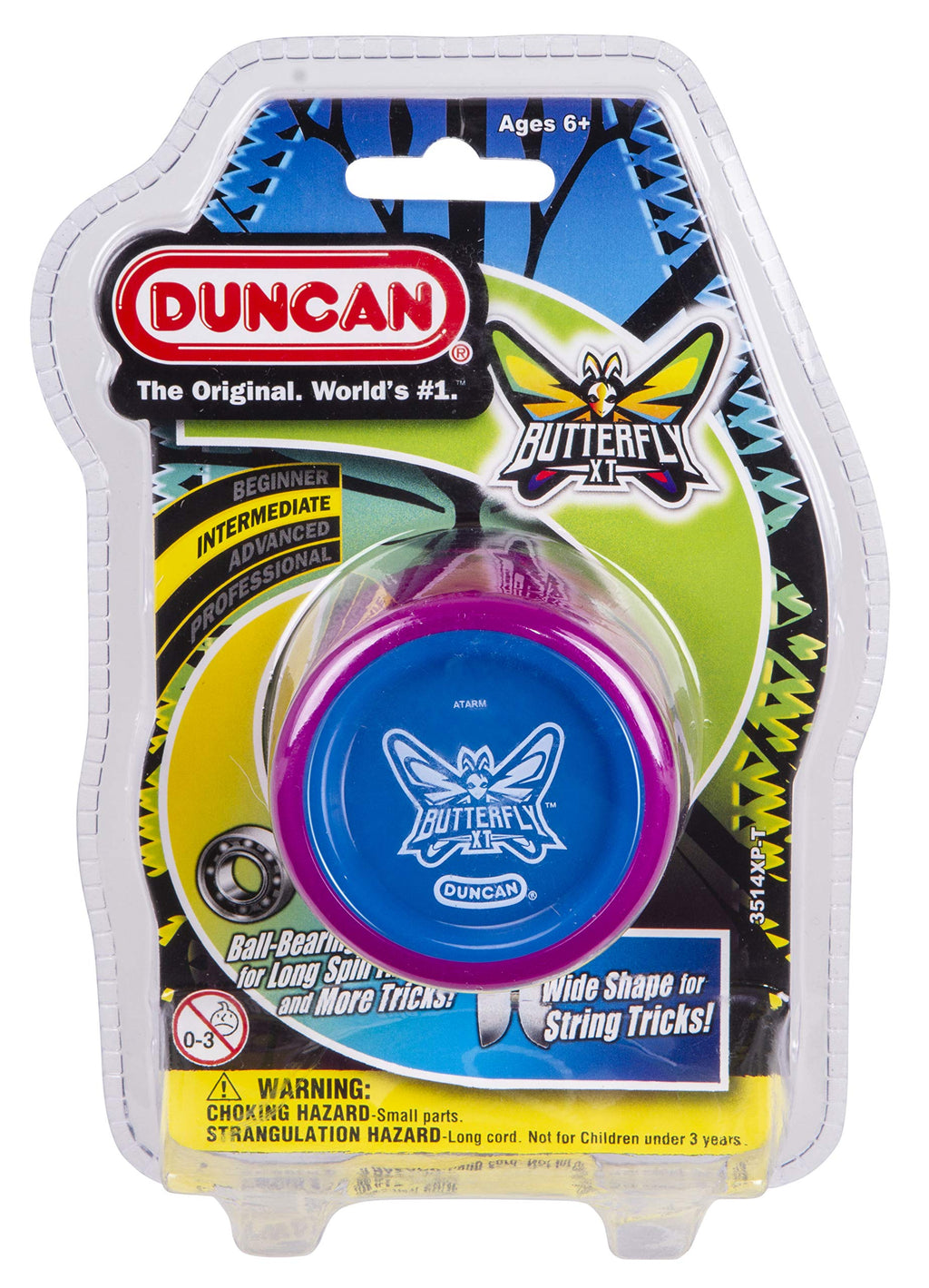 Duncan Butterfly XT Yo-Yo – Ball Bearing, Wide Shape, Purple/Blue, Intermediate Trick Yo-Yo