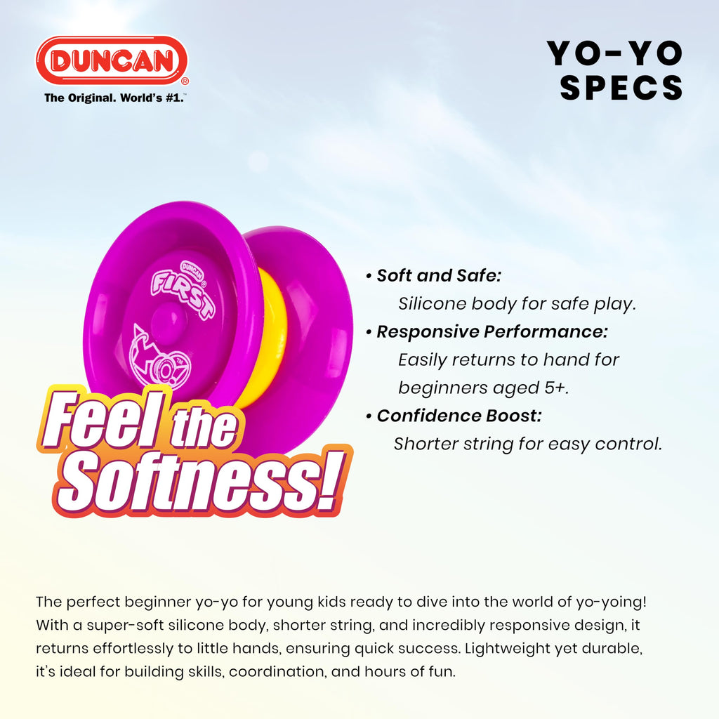 Duncan First Yo! Beginner Yo-Yo for Kids - Responsive Soft Silicone YoYo Toy, Red/Yellow