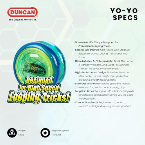 Duncan Hornet Pro Looping Yo-Yo - Blue with White Cap - Ball Bearing Axle