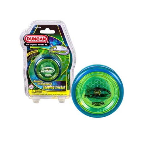 Duncan Hornet Pro Looping Yo-Yo – Blue with Yellow Caps, Ball-Bearing Axle, Intermediate Level