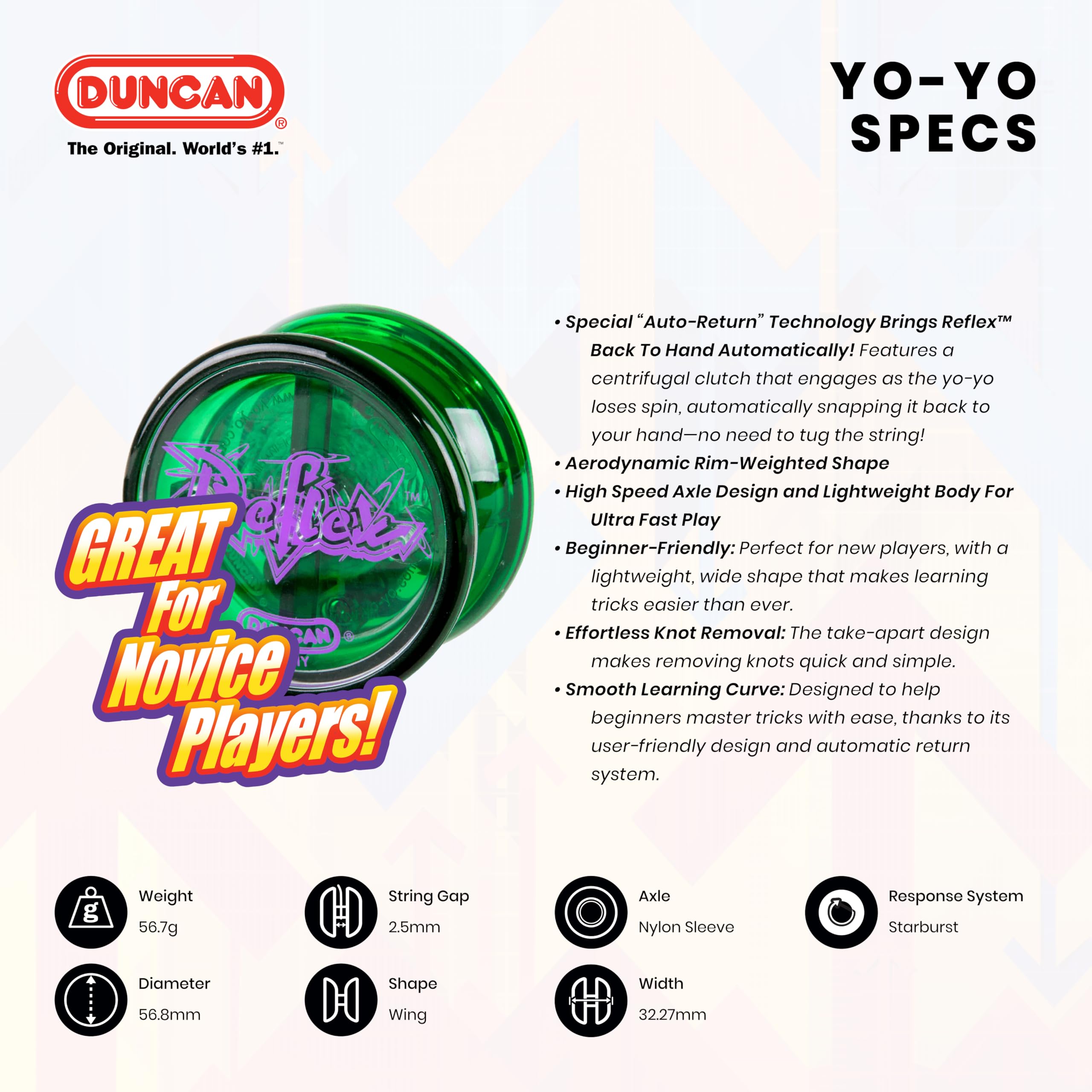 Duncan Reflex Auto Return Yo-Yo: Beginner-Friendly with Centrifugal Clutch, Green