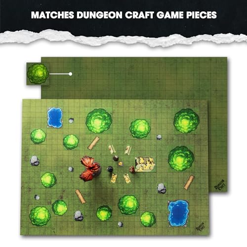 Dungeon Craft Double-Sided Battle Map 24x33 – Grasslands & Riverbank with 1-Inch Grid – Wet/Dry Erase Laminated Mat for D&D and RPG