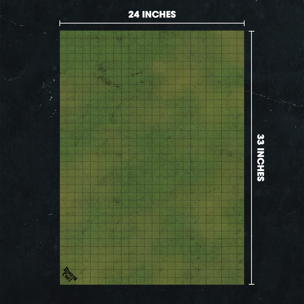 Dungeon Craft Double-Sided Battle Map 24x33 – Grasslands & Riverbank with 1-Inch Grid – Wet/Dry Erase Laminated Mat for D&D and RPG