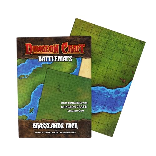 Dungeon Craft Double-Sided Battle Map 24x33 – Grasslands & Riverbank with 1-Inch Grid – Wet/Dry Erase Laminated Mat for D&D and RPG